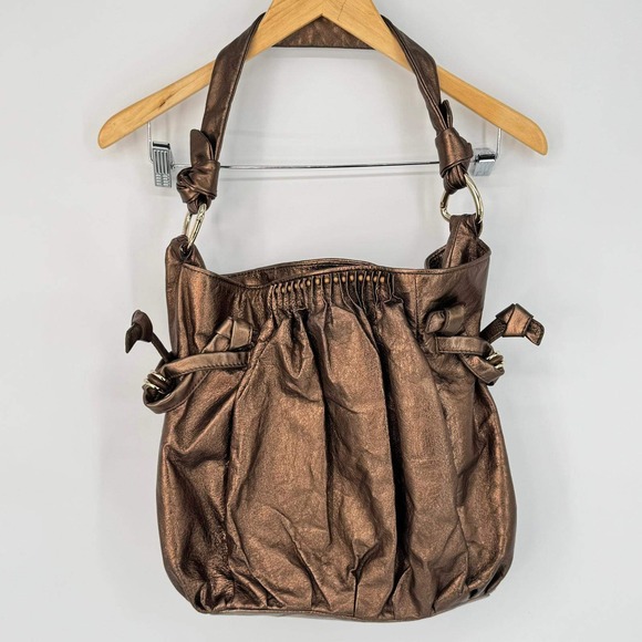 Elliott Lucca Leather Metallic Bronze Slouchy Shoulder Purse Y2K Maximalism - Picture 1 of 11